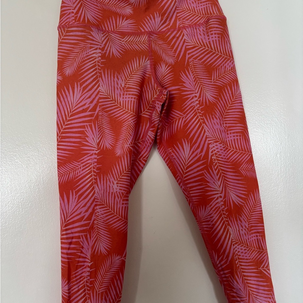 Evolution and Creation Red and Pink Leaf Pattern Leggings